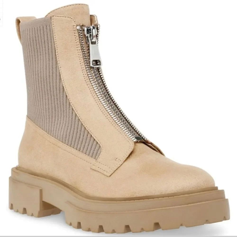 Steven by Steve Madden Aliyah Font Zip Tan Combat Boots Size 8.5